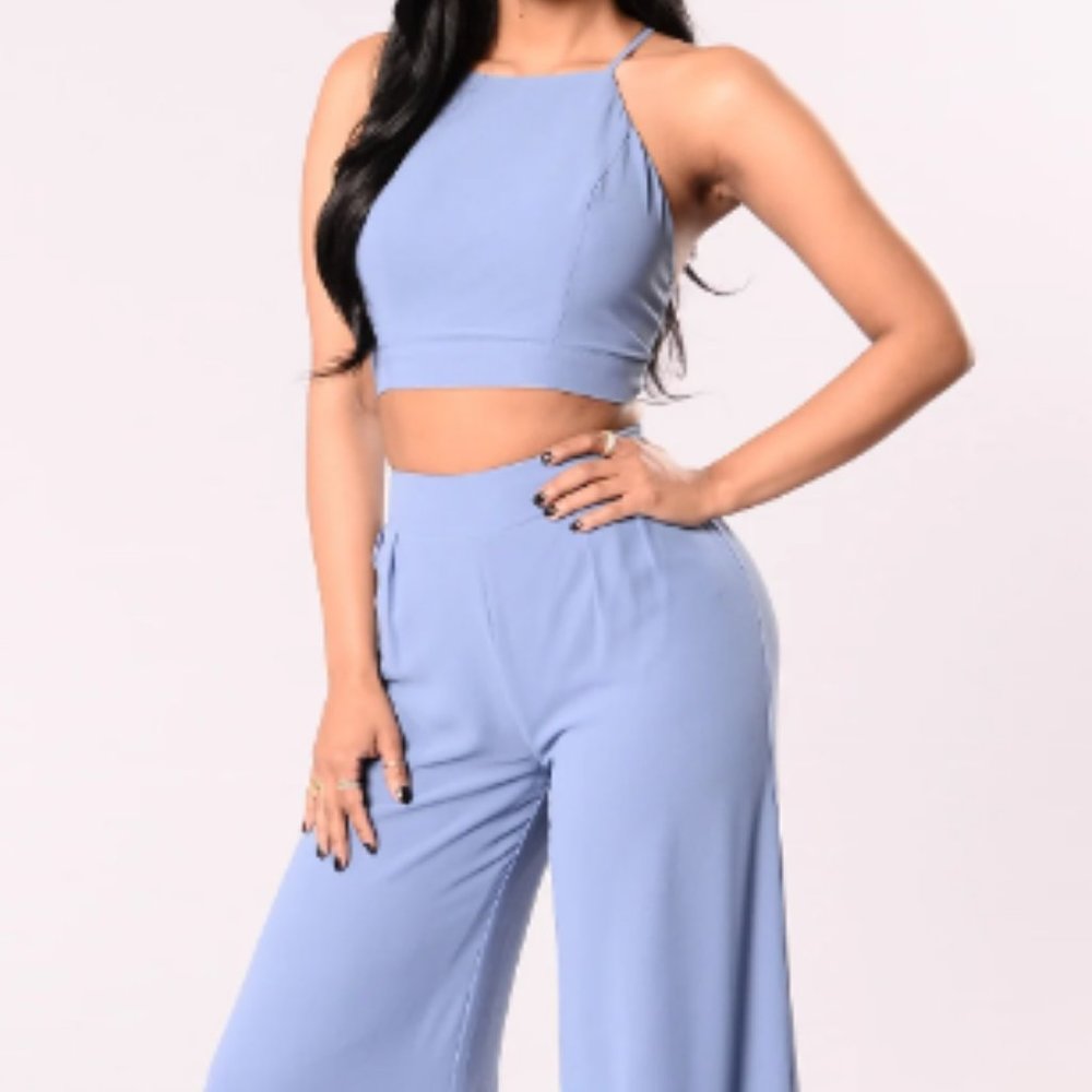 Fashion Nova lets make a bet pants set in slate blue